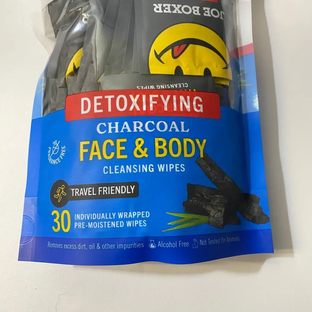 Joe Boxer Detoxifying Charcoal Face and Body Wipes 90 Pack Individually Wrapped